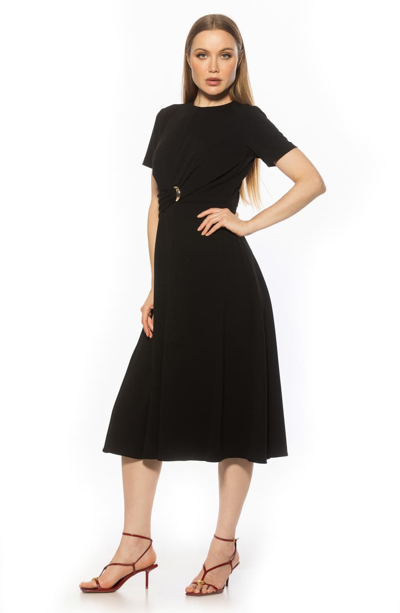 Alexia Admor Xi Gathered Waist Midi Dress, Alternate, color, Black