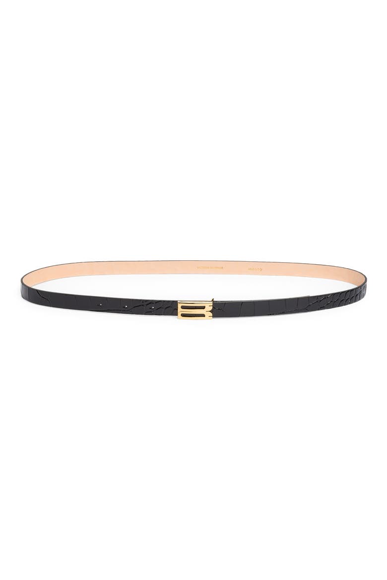 Dorian Croc Embossed Leather Belt, Main, color, BLACK