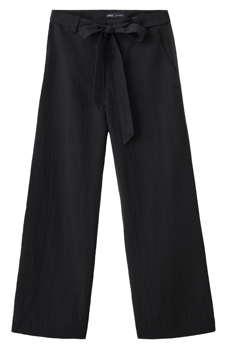 MANGO Pantalon Espresso Belted Straight Leg Pants, Main, color, Black