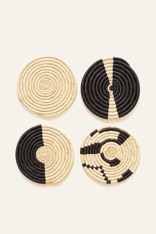 Indego Africa Natural & Black Mixed Set Of 4 Coasters In Natural And Black