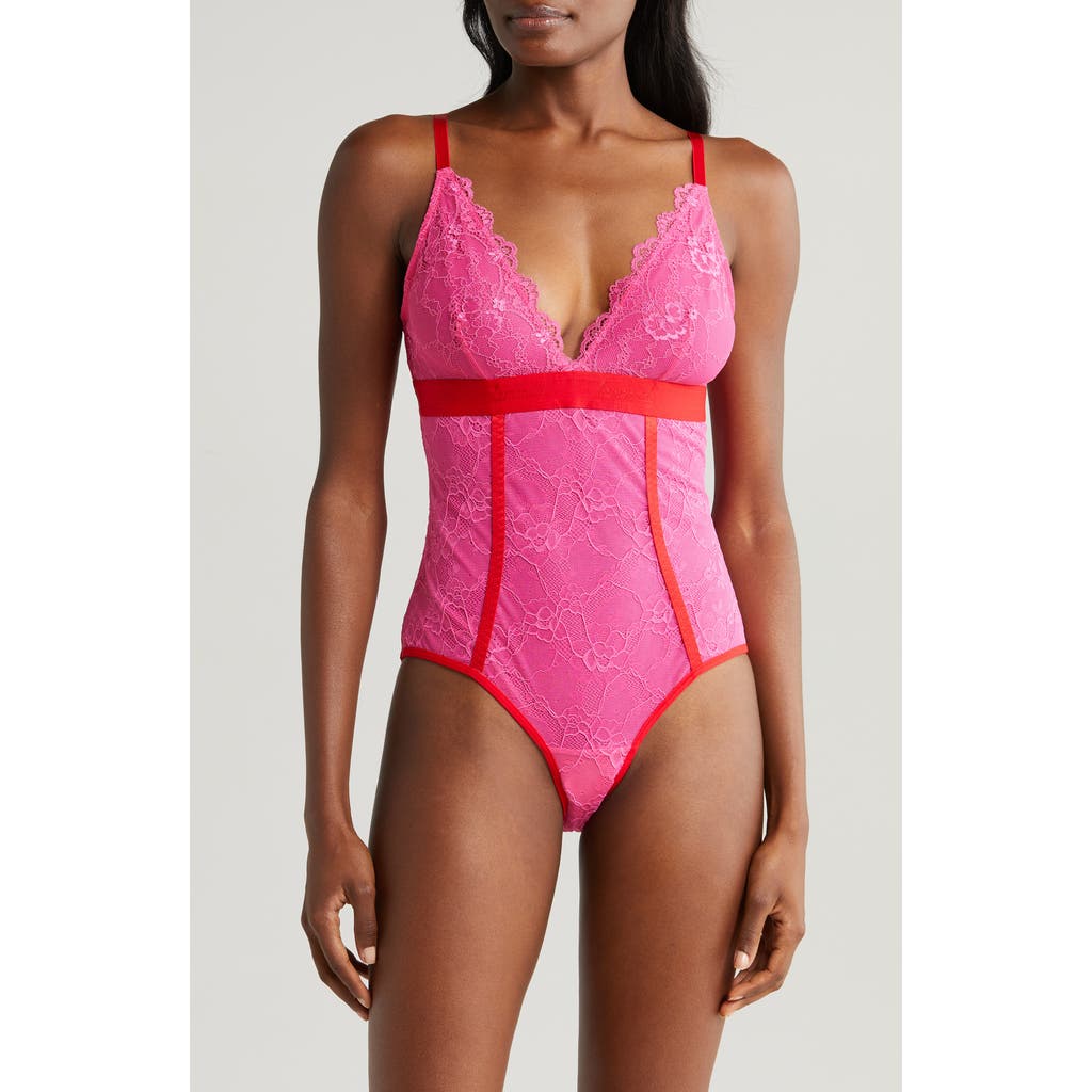 Lemonade Dolls Lace Bodysuit In Deep Pink