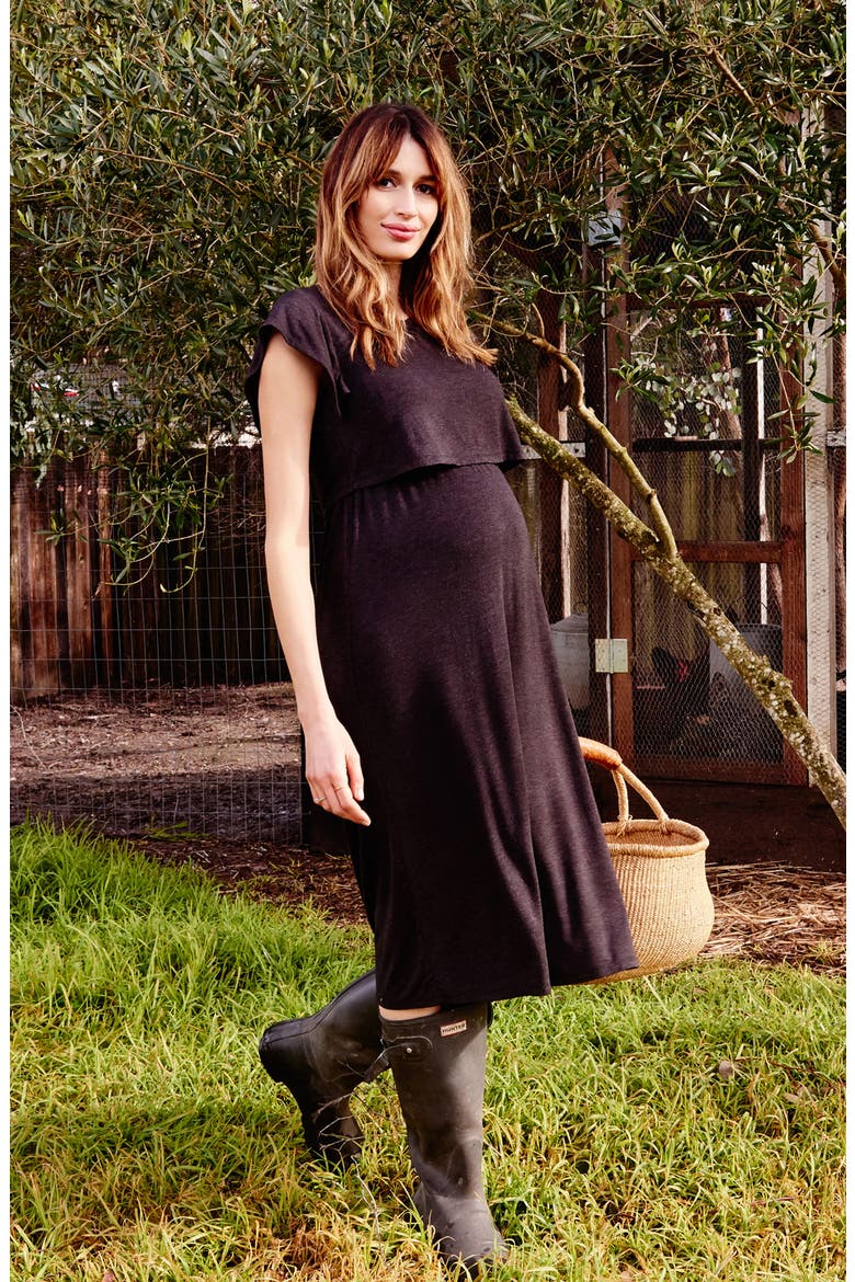 Ingrid & Isabel® Maternity/Nursing Midi Dress, Alternate, color, CHARCOAL HEATHER