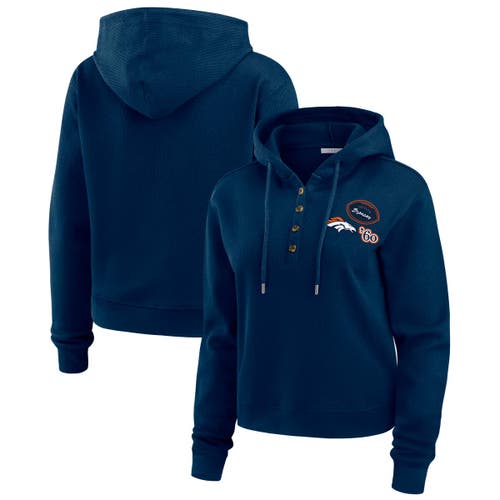 Wear By Erin Andrews Navy Denver Broncos Waffle Hoodie Pullover Top In Blue