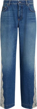 Dolce&Gabbana Lace Panel High Waist Straight Leg Jeans