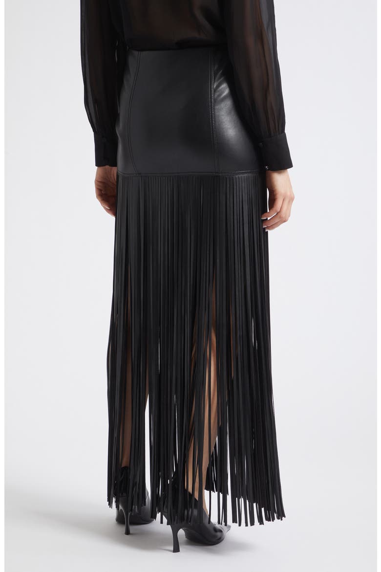 Soren Fringe Faux Leather Maxi Skirt, Alternate, color, JET