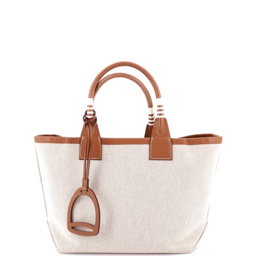 Pre-owned Hermes Hermes Sac Steeple Tote Toile With Leather 28 In Gold
