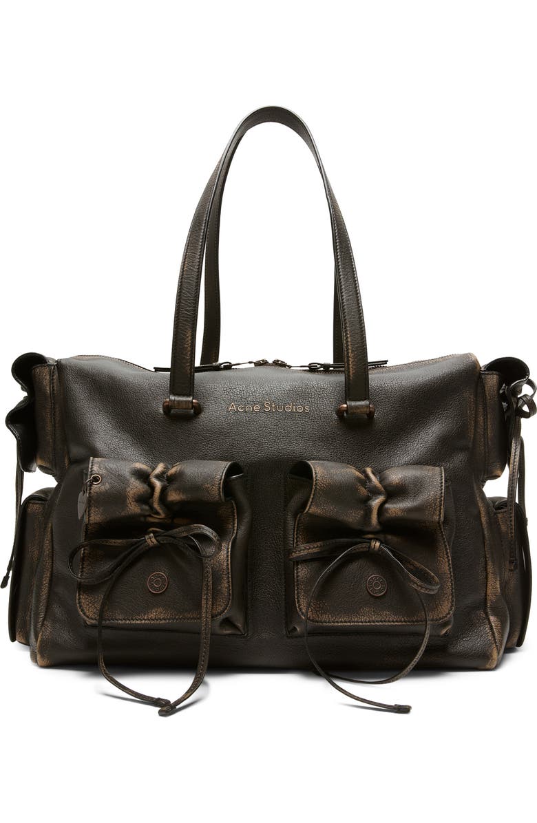 Acne Studios Multipocket Aged Leather Tote, Main, color, Dark Brown/ Beige