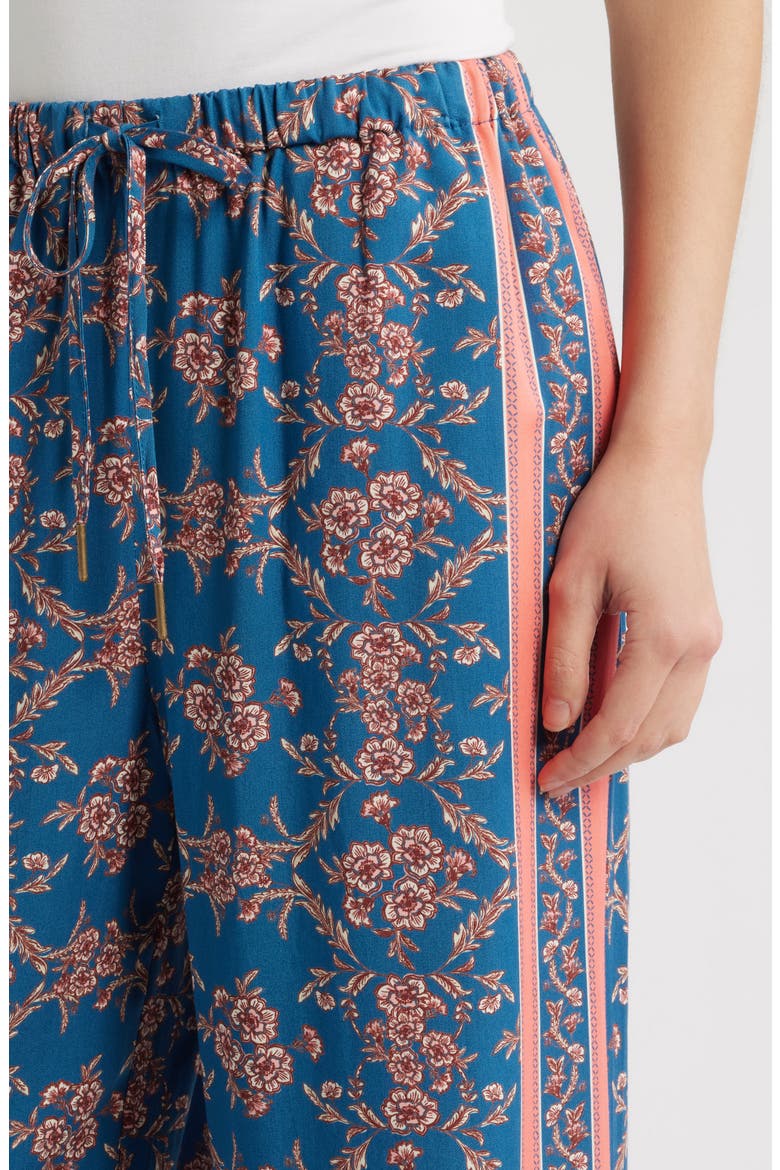 Floral Side Slit Lounge Pants, Alternate, color, CADET BLUE/ DUSTY PINK