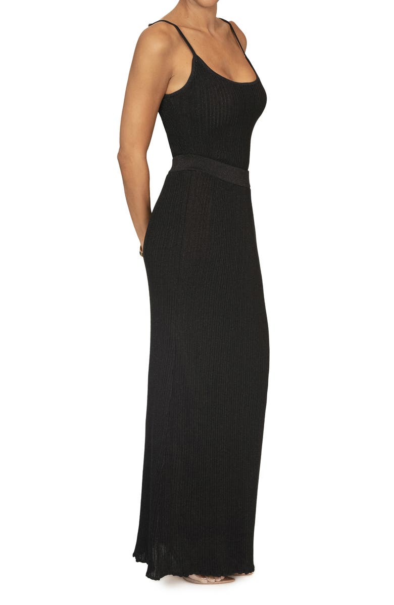 JLUXLABEL Serena Metallic Rib Knit Camisole & Skirt Set, Alternate, color, Black