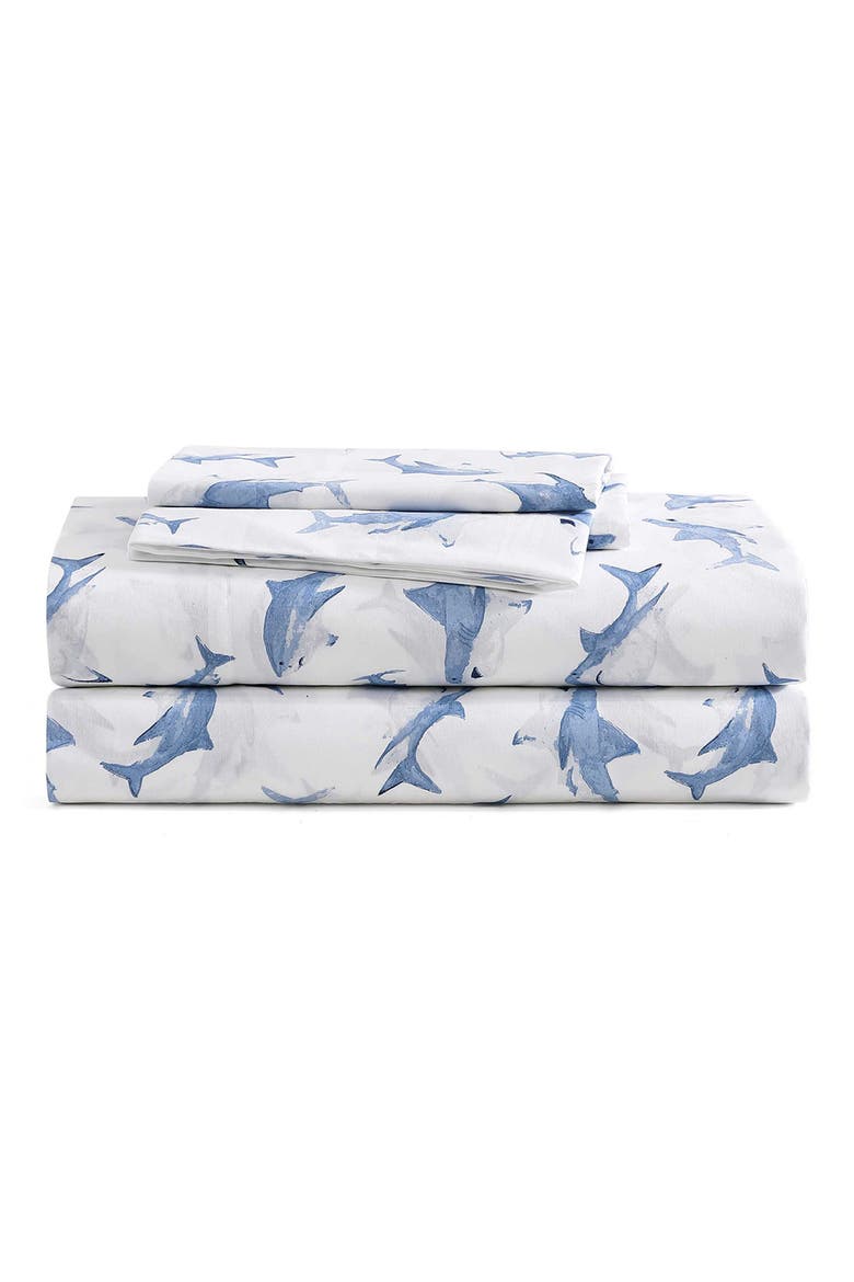 Shark Attack 200 Thread Count Cotton Percale Sheet Set, Main, color, BLUE