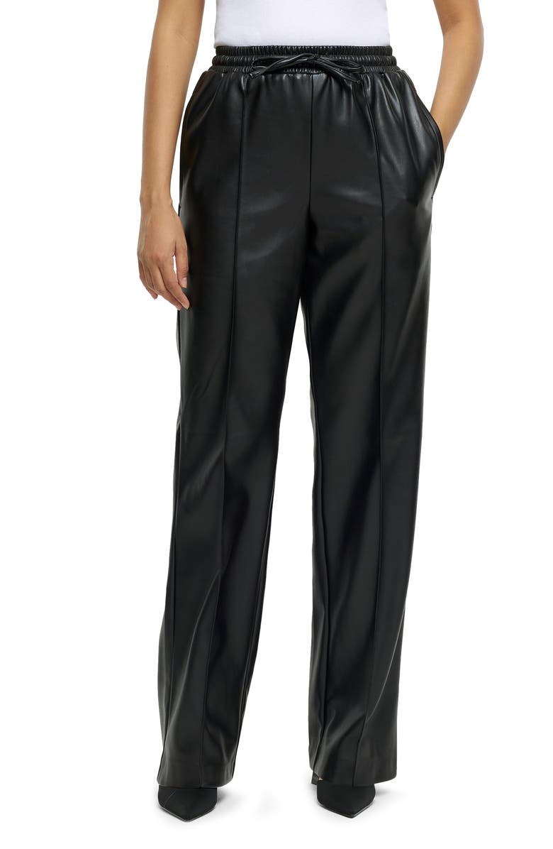 River Island Drawstring Waist Wide Leg Faux Leather Pants, Main, color,