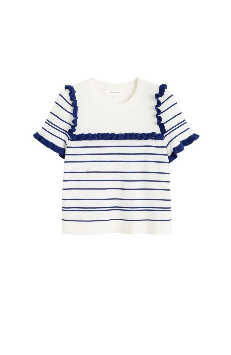 Chinti & Parker Nautical Stripe Short Sleeve Merino Wool Top, Alternate, color, Cream