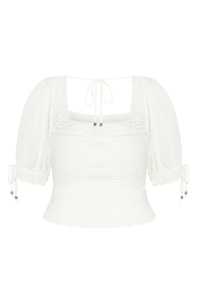 City Chic Aurora Smocked Crop Top, Alternate, color, Ivory