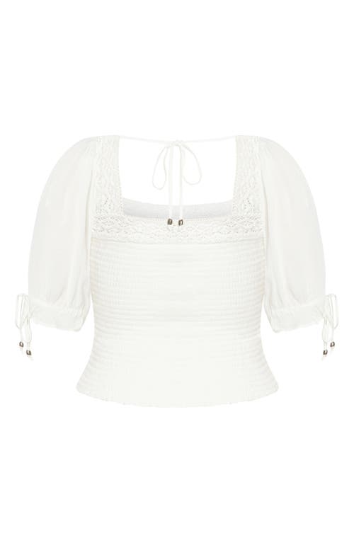 City Chic Aurora Smocked Crop Top In White