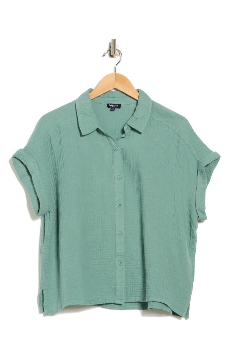 Cotton Gauze Button-Up Shirt, Alternate, color, LAGOON