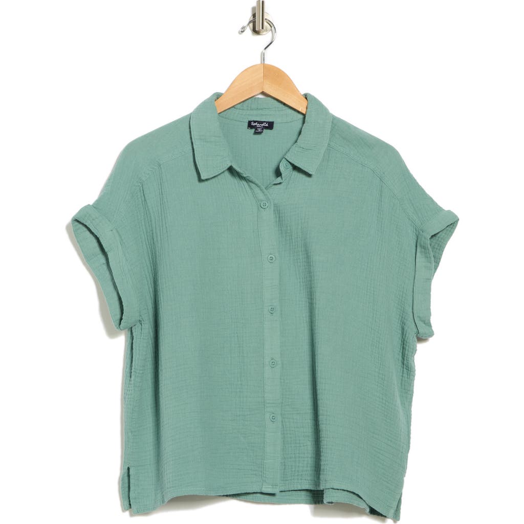 Splendid Cotton Gauze Button-up Shirt In Green
