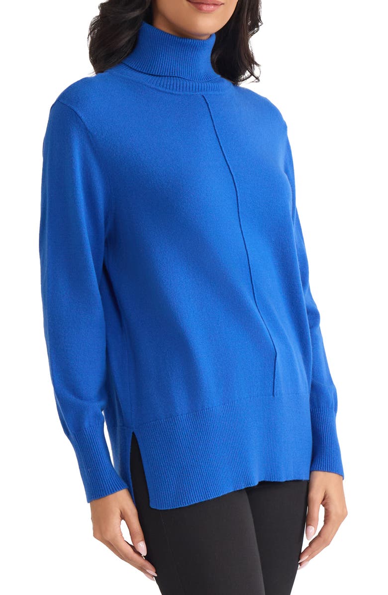 Jones New York Turtleneck Seam Front Bouclé Sweater, Alternate, color, Sapphire