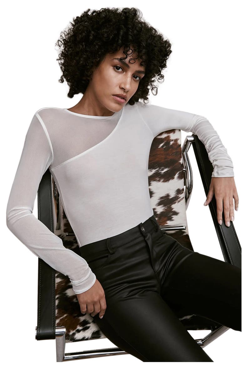 Milo Long Sleeve Mesh & Jersey Top, Alternate, color, OFF WHITE