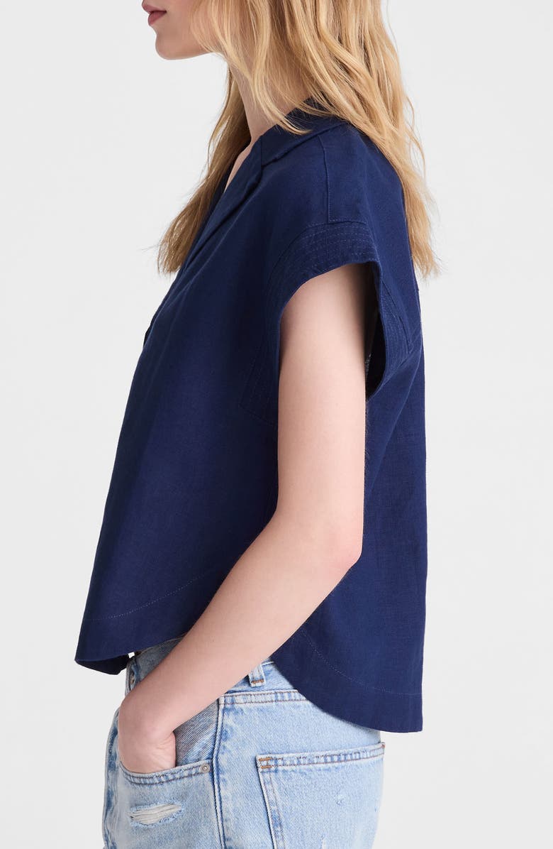 Madewell Notch Collar Linen Popover Shirt, Alternate, color, Classic Indigo