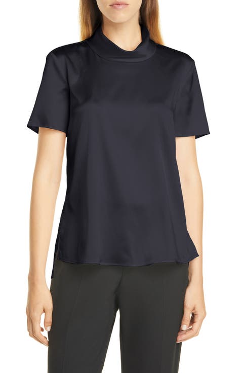 Ilesha Mock Neck Short Sleeve Stretch Silk Top