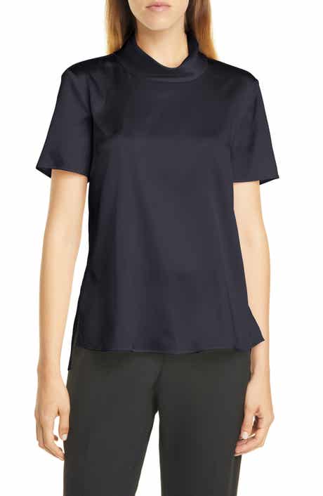 BOSS Ilesha Mock Neck Short Sleeve Stretch Silk Top