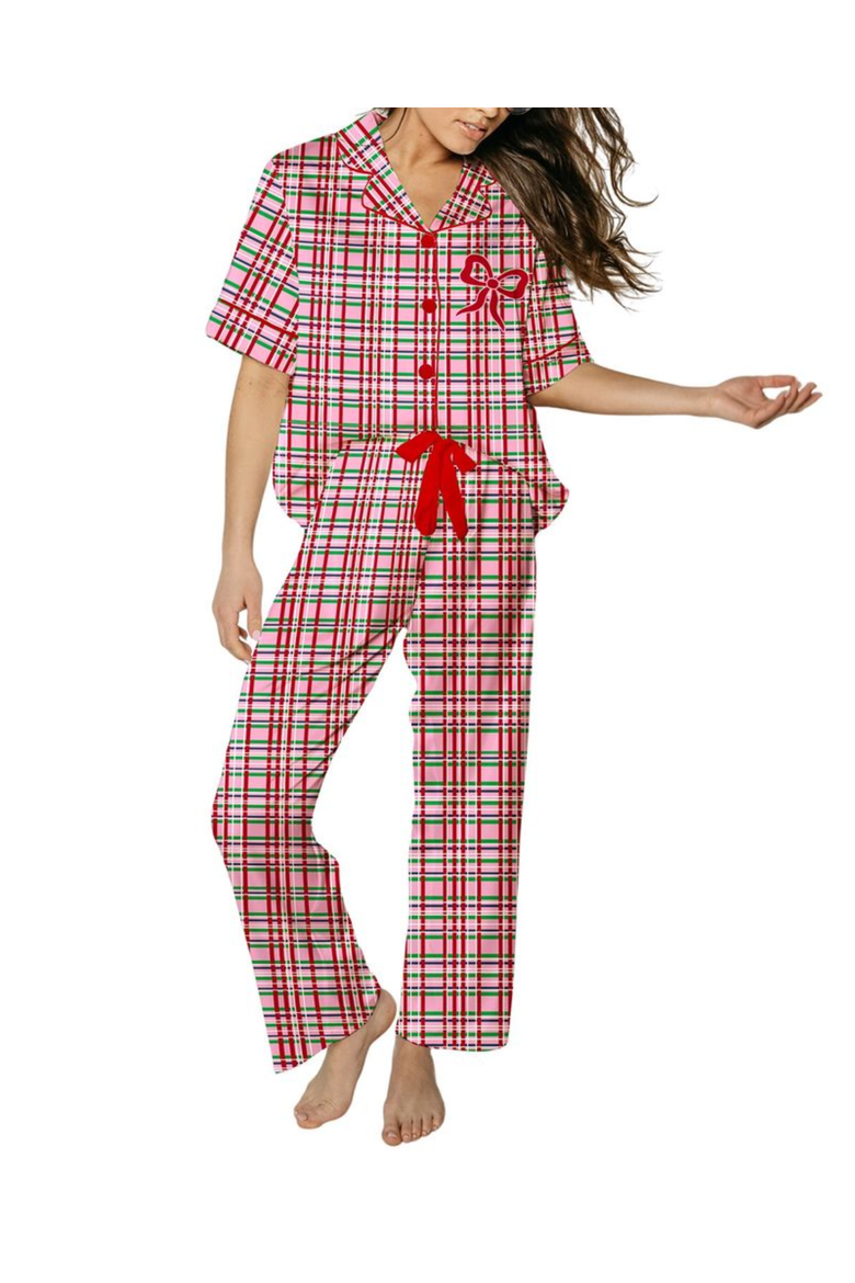 Merry Magic Short Sleeve Pants Set, Main, color, Plaid