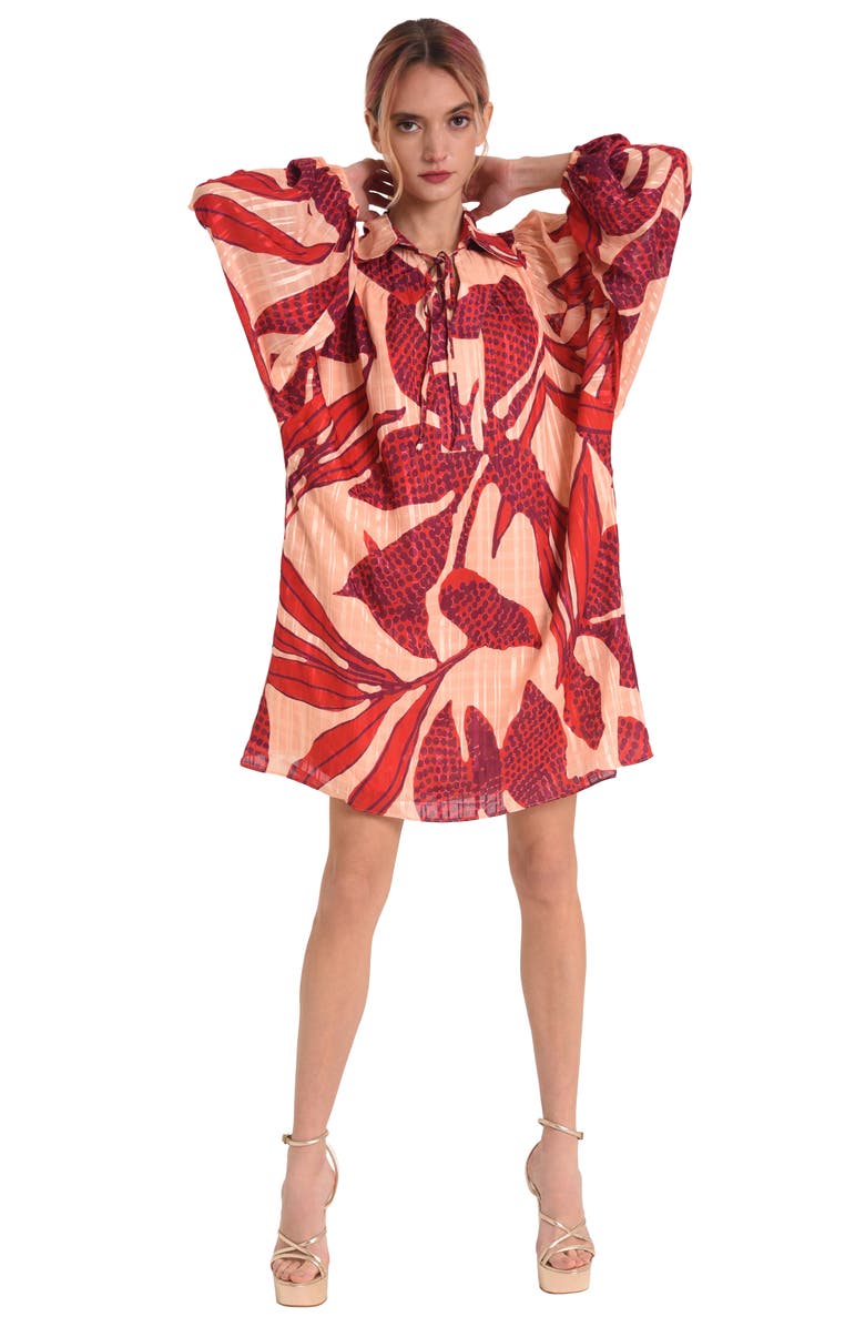 CIEBON Elisa Print Long Sleeve Shirtdress, Alternate, color, Red Multi