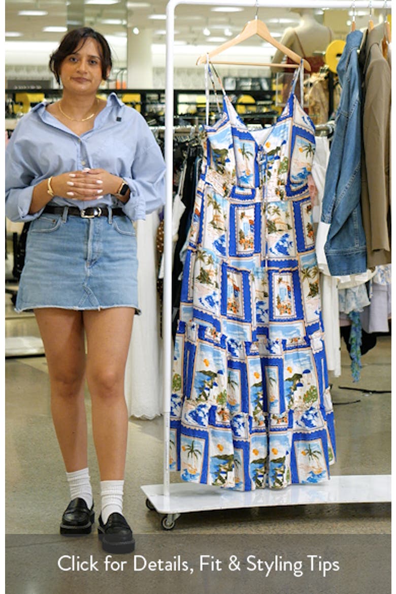 Aiza Postcard Print Tiered Tie Front Maxi Sundress video