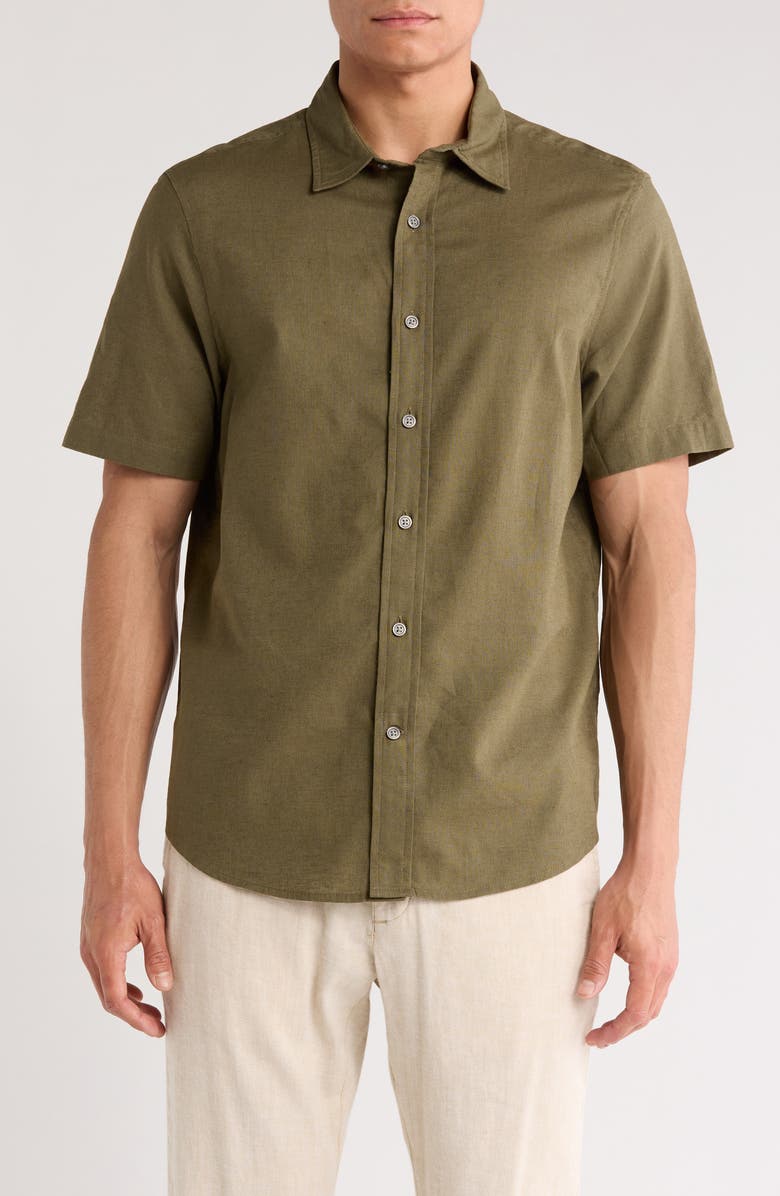 14th & Union Linen & Cotton Short Sleeve Button-Up Shirt, Main, color, Olive Night