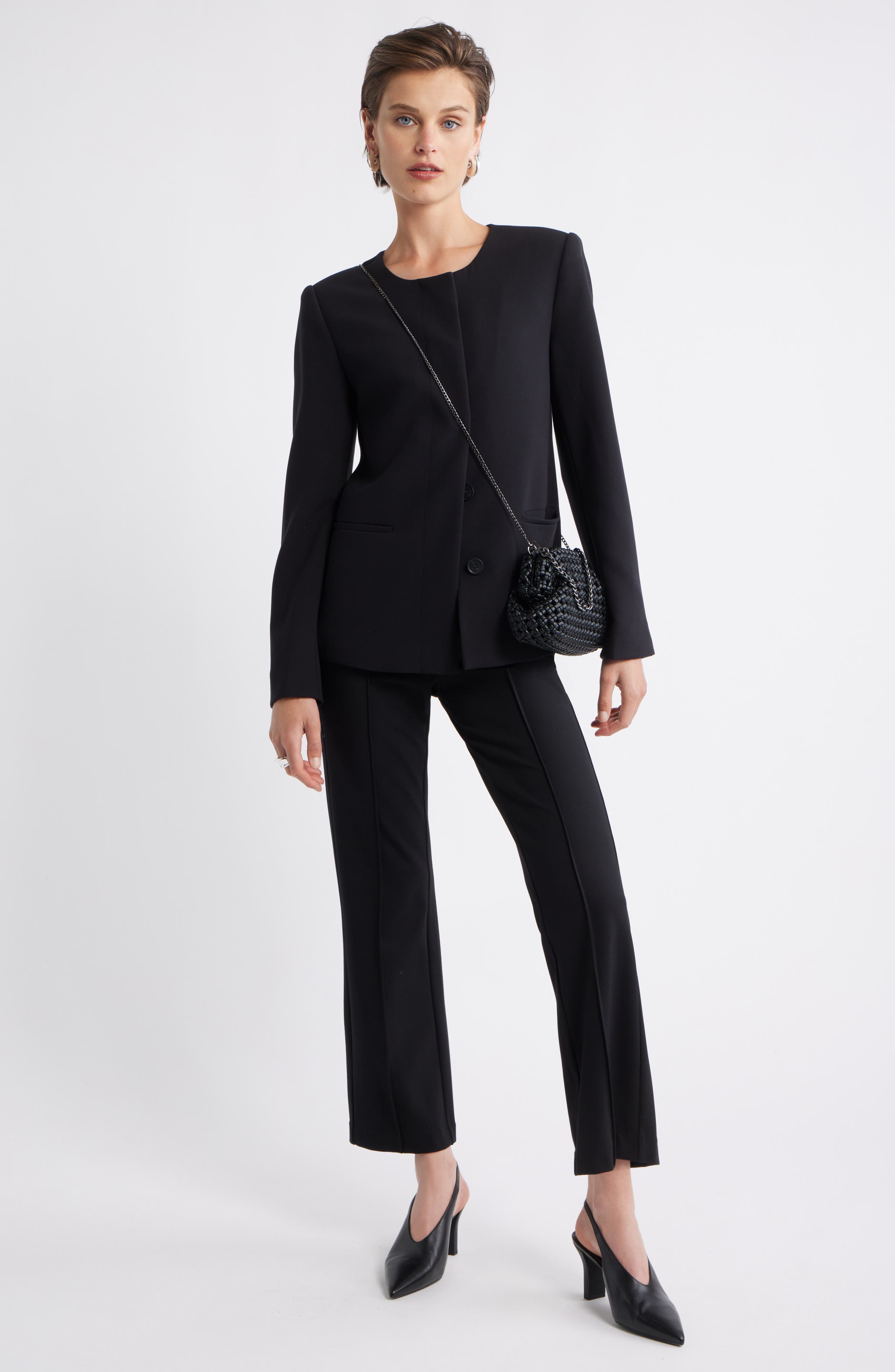 Collarless Twill Blazer - image 2