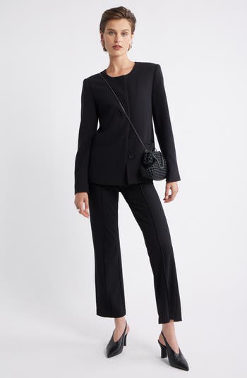 Collarless Twill Blazer