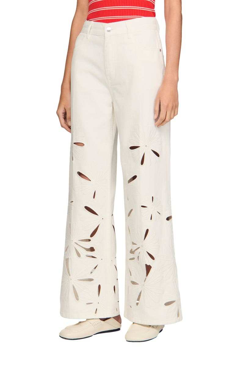 SANDRO Wide-leg embroidered jeans, Main, color, White