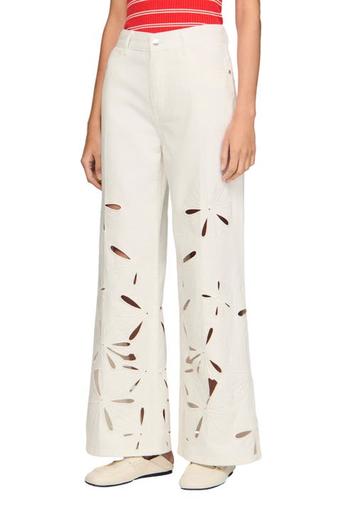 Wide-leg embroidered jeans