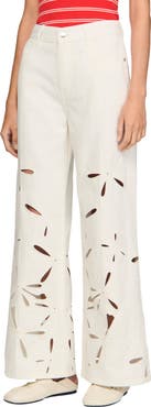 SANDRO Wide-leg embroidered jeans