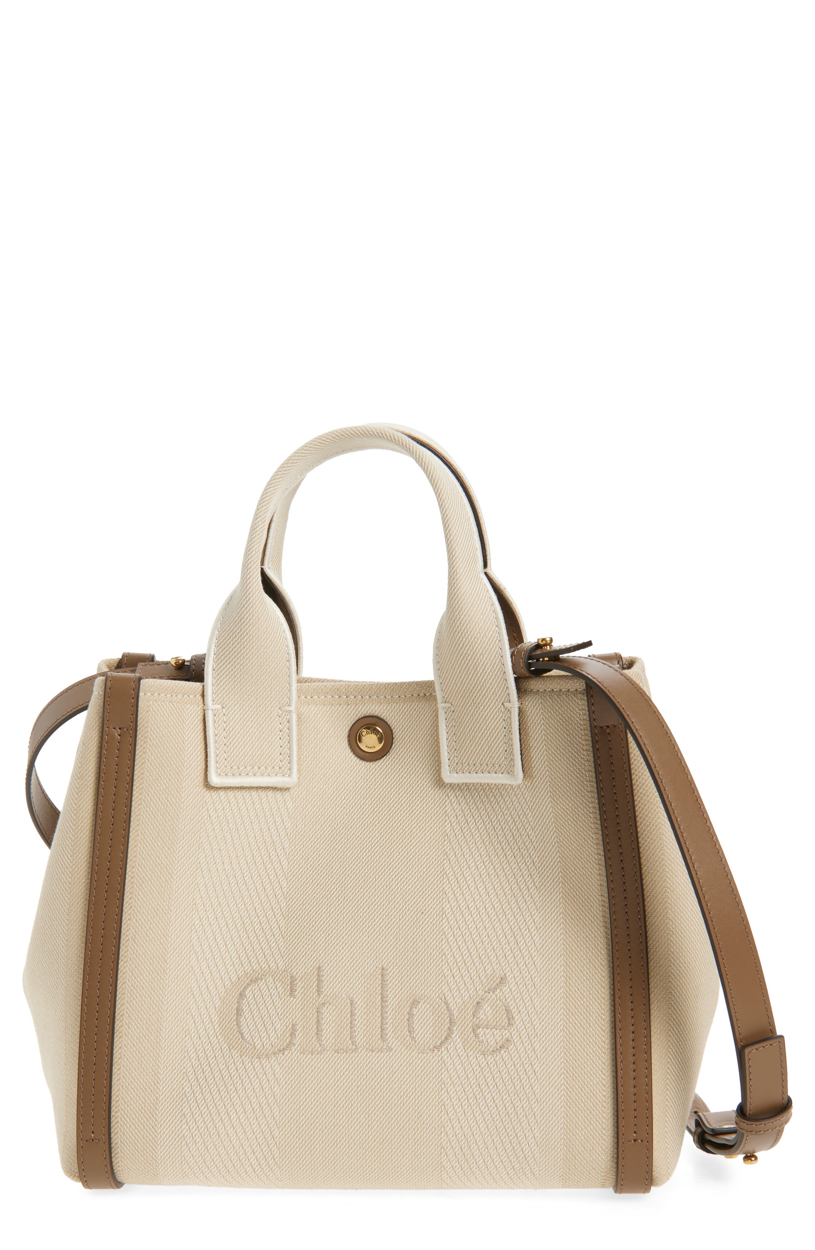 Chloé Logo Canvas Tote, Main, color, Vegetal Beige