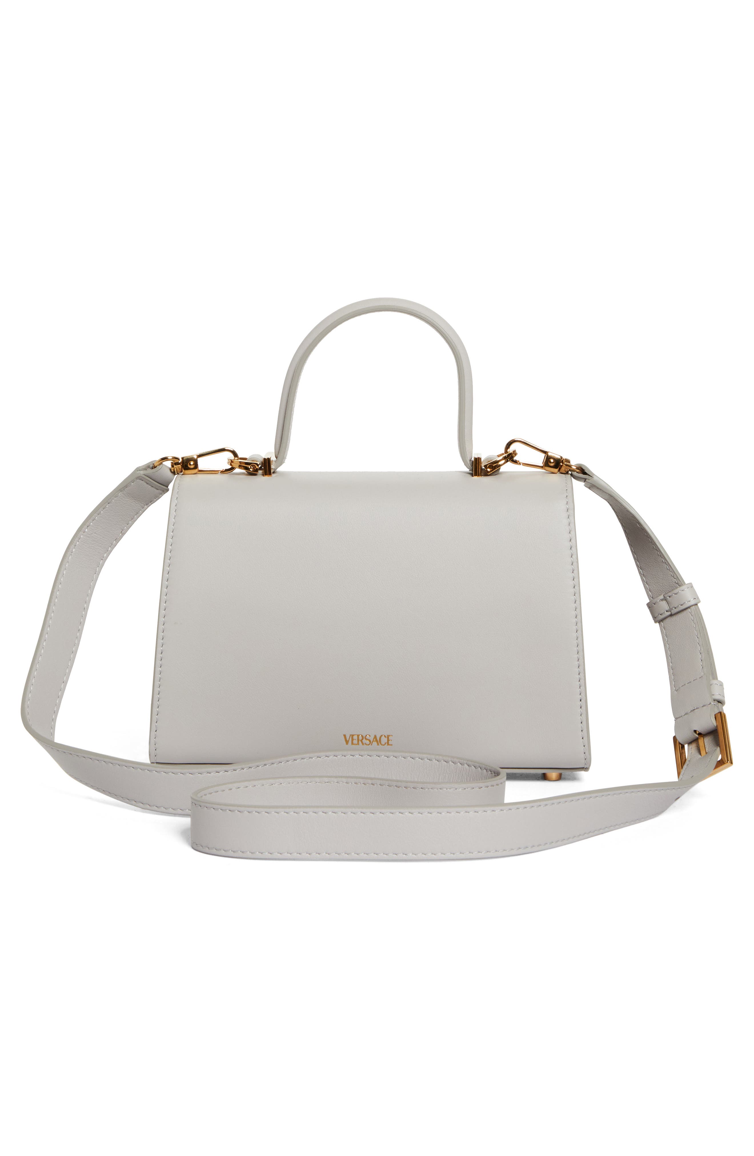 Medusa Leather Top Handle Bag, Alternate, color, PEARL GREY-GOLD VERSACE