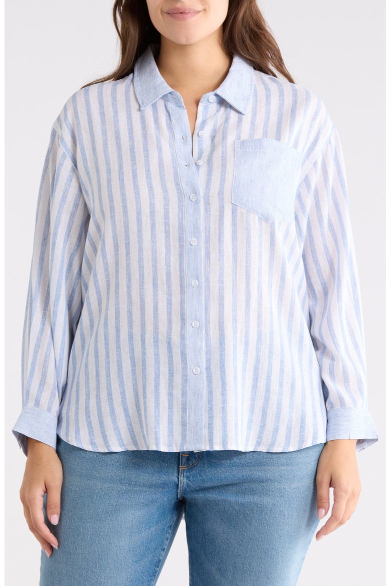 Stripe Linen Blend Button-Up Shirt, Main, color, BLUE/ WHITE STRIPE
