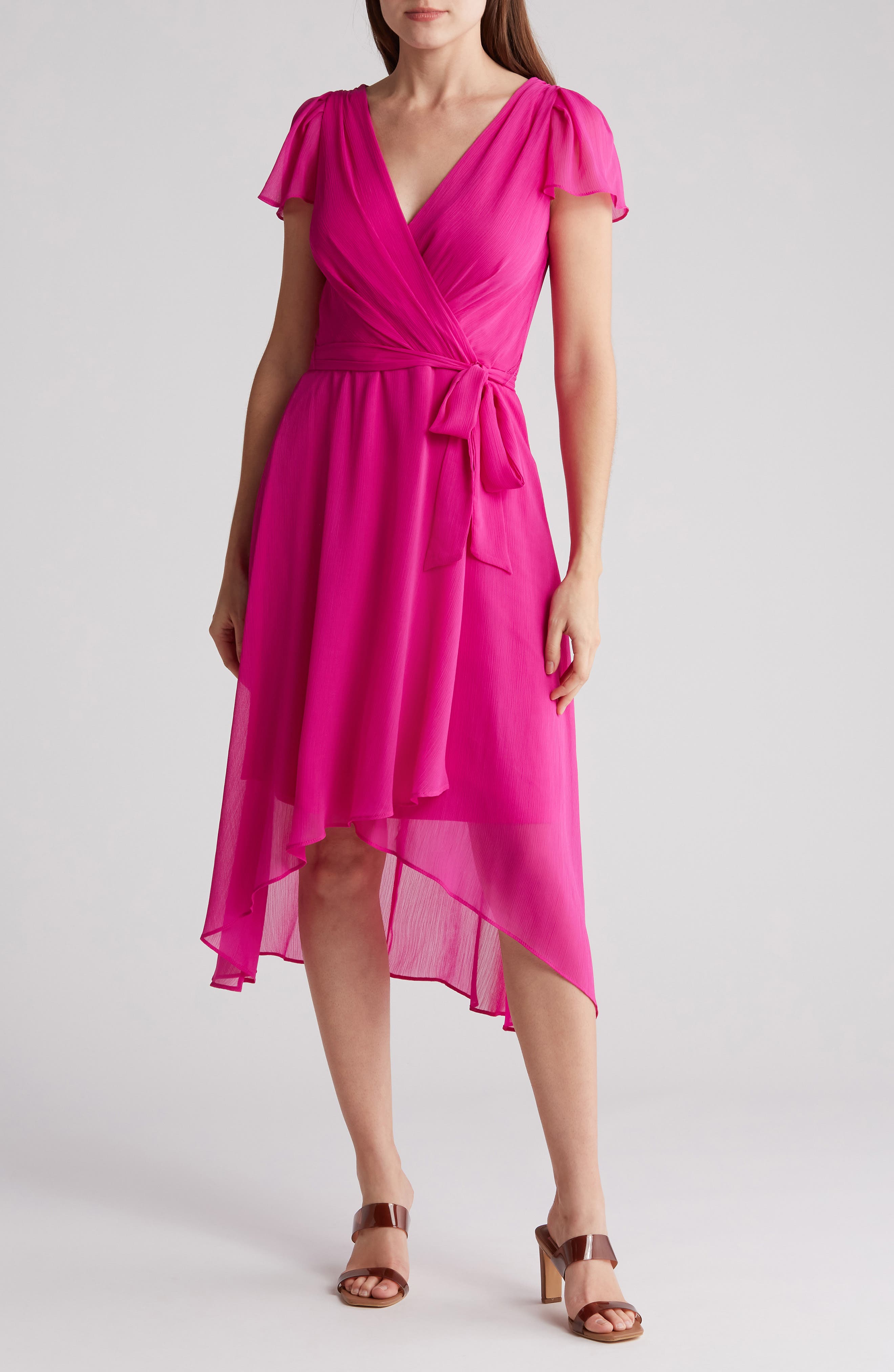 Flutter Sleeve Faux Wrap Midi Dress - image 5