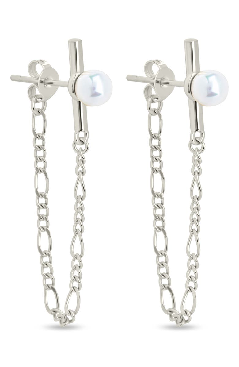 Sterling Forever Tristan Faux Pearl Chain Drop Earring, Main, color,