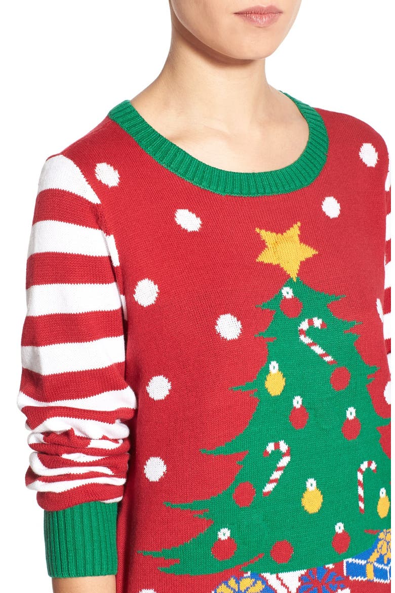 Light-Up Christmas Tree Sweater, Alternate, color, CAYENNE