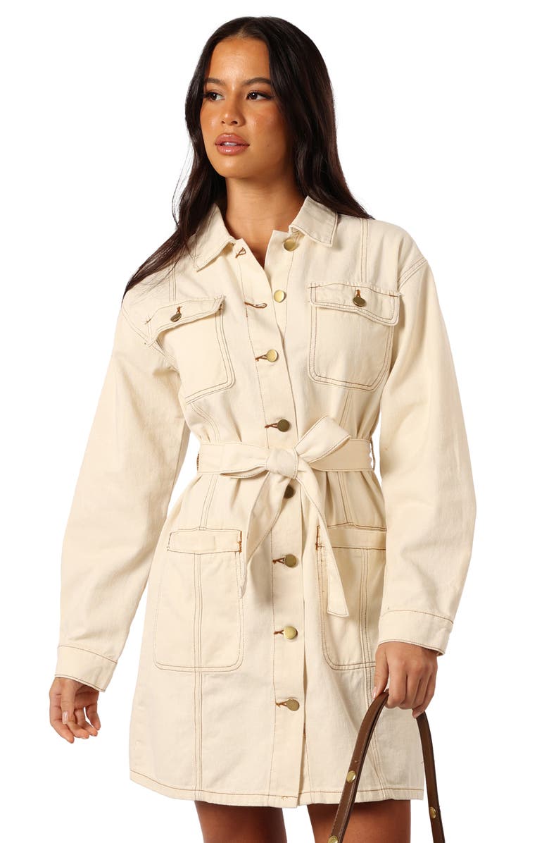 Petal & Pup Otto Long Sleeve Denim Mini Shirtdress, Alternate, color, Sand