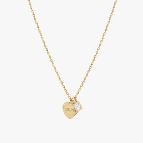 14k Gold Plated Mom Heart Necklace with Charm Gift Idea