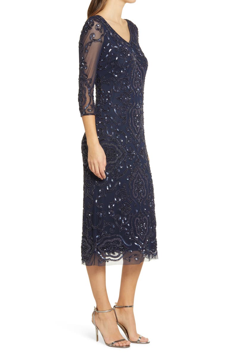 Pisarro Nights Sequin & Beaded Cocktail Sheath Dress, Alternate, color, Navy