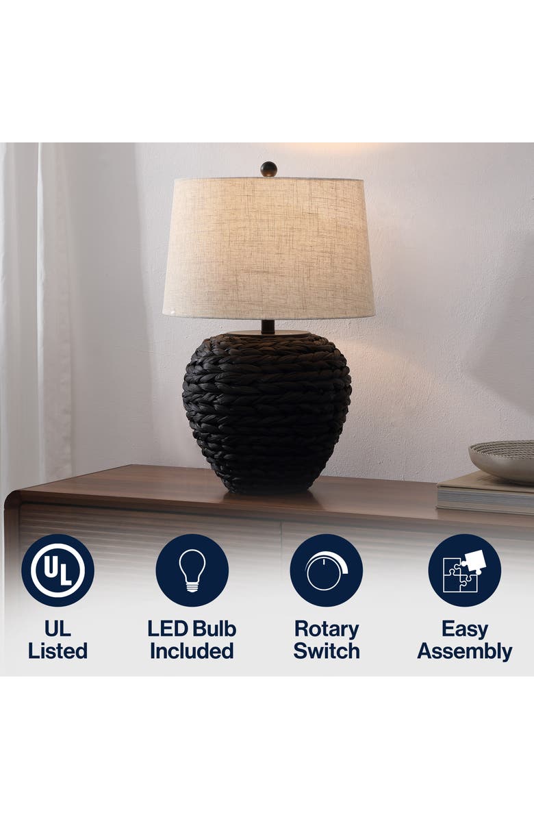 JONATHAN Y Alaro Farmhouse Coastal Water Hyacinth Basket LED Table Lamp, Alternate, color, Black
