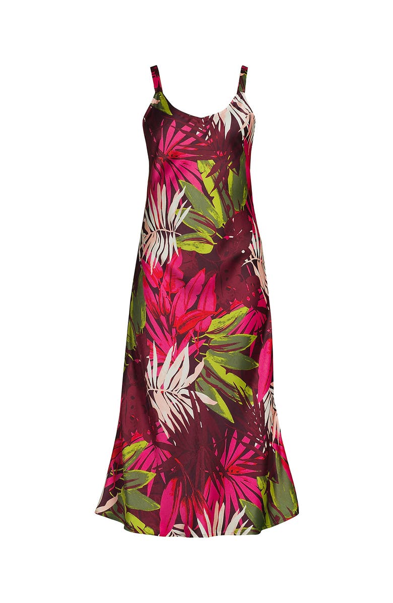 Lands
 End Satin Slip Dress, Alternate, color, Rich Burgundy Tropical Palm