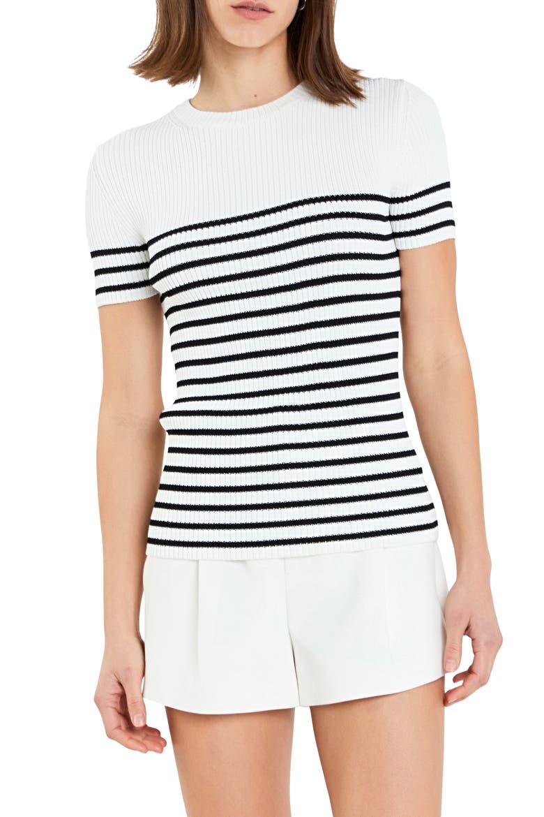 Stripe Rib Sweater, Main, color, WHITE/ BLACK