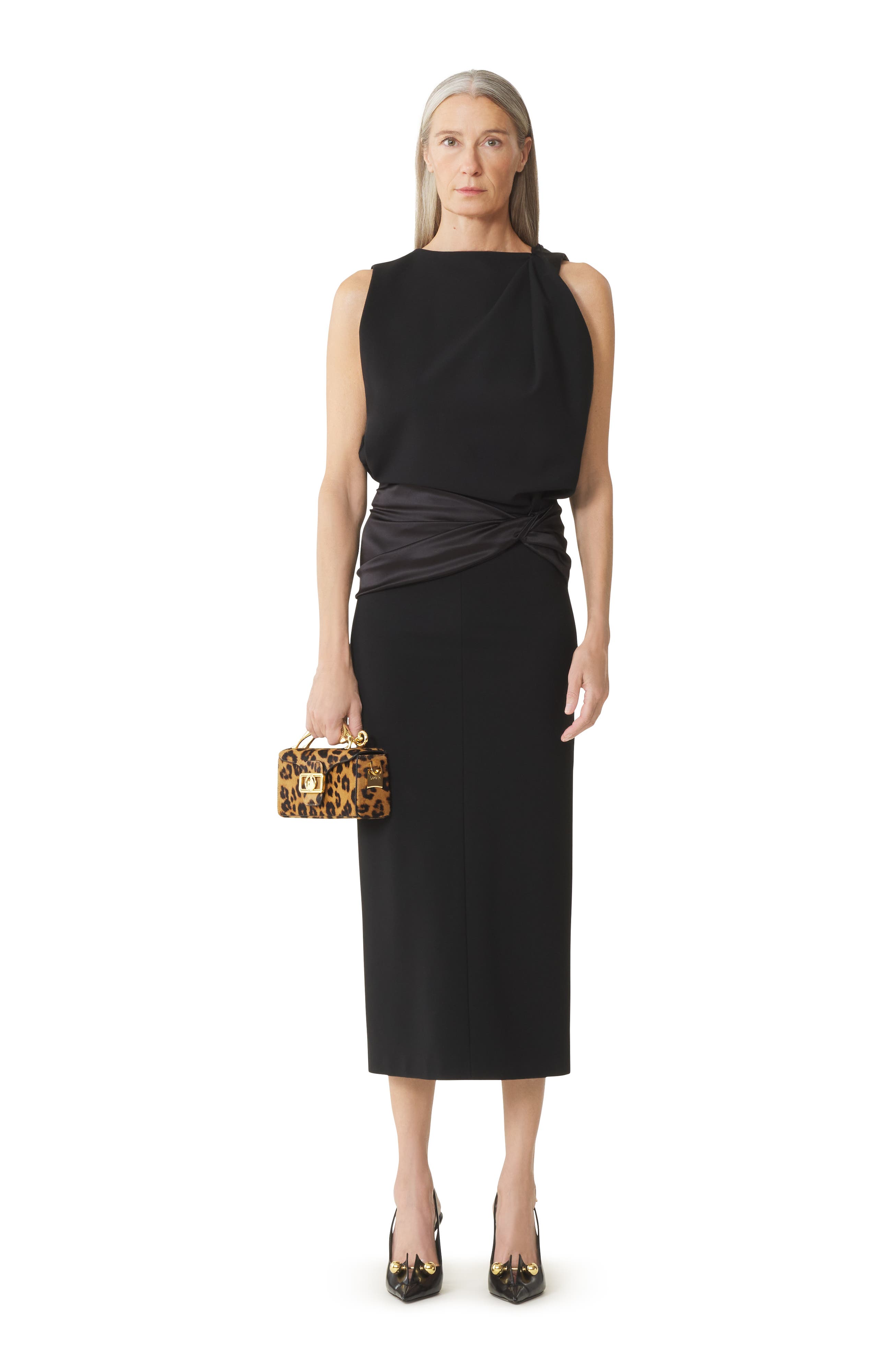 Black Midi Dress In Jersey And Satin