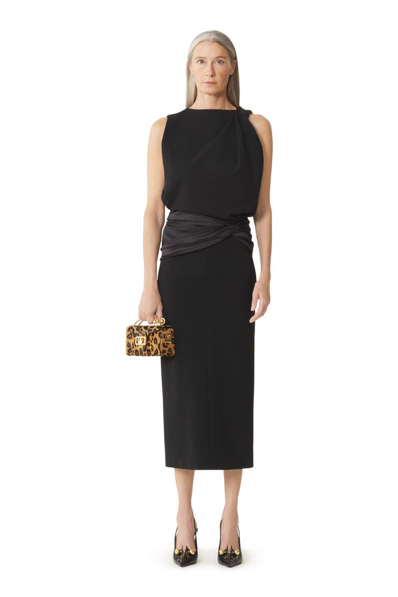 Black Midi Dress In Jersey And Satin, Main, color, Black