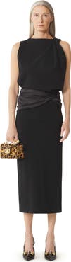 Lanvin Black Midi Dress In Jersey And Satin