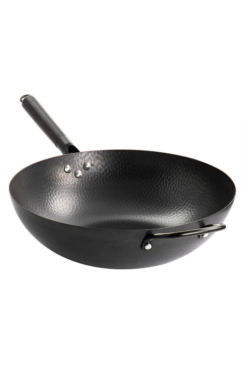 Hamme 13 Inch Heavy Gauge Carbon Steel Wok, Main, color, Black
